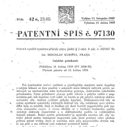 Titulní strana patentu přihlášeného Miroslavem Kubištou v r.1959